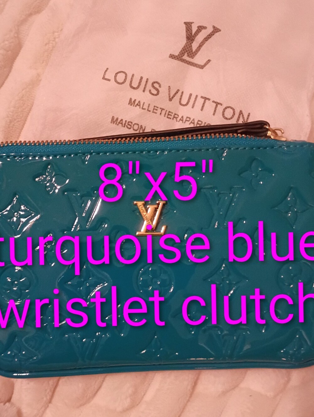 Turquoise Blue Monogram Wristlet Bag Purse Clutch